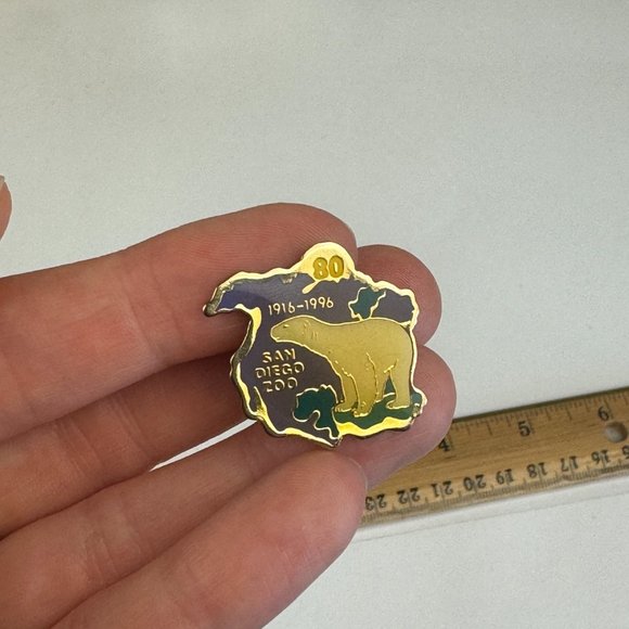 Vtg 1996 80 year Anniversary San Diego Zoo Enamel Pin Polar Bear Purple Gold - Picture 8 of 9
